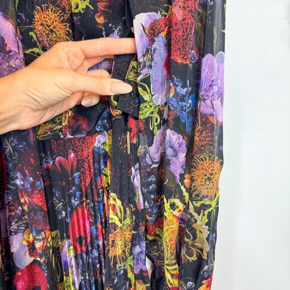 JASON WU COLLECTION Lavalier Bow floral dress pleated skirt long sheer sleeve - Picture 7 of 9